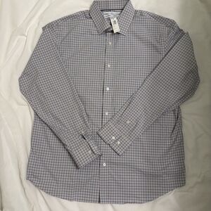 Old Navy Men XL Blue Grey Plaid Non-Iron Button Down Signature Shirt Regular Fit